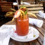 bloody mary with pickled green beans and a scotch quail egg