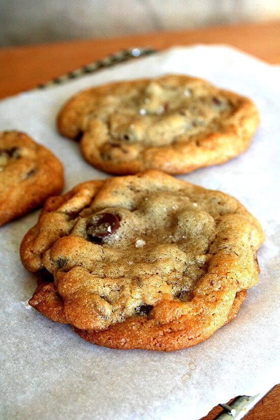 chewy chocolate chip cookie with a touch of salt on top chewy chocolate chip cookie with a touch of salt on top