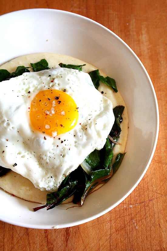 polenta, chard and fried egg