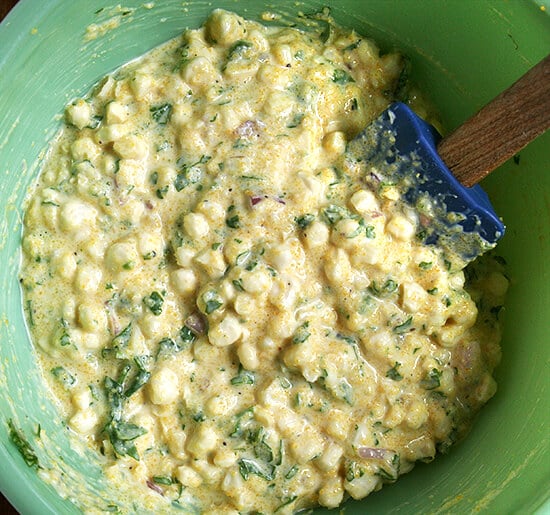 fritter batter, before any egg whites have been added corn fritter batter