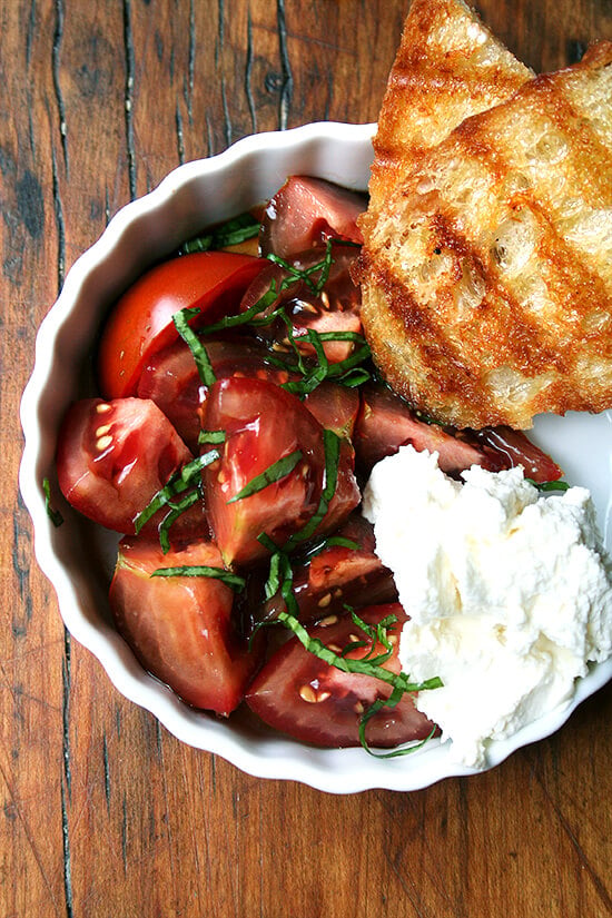 Tomato Salad with Homemade Ricotta and Grilled Bread