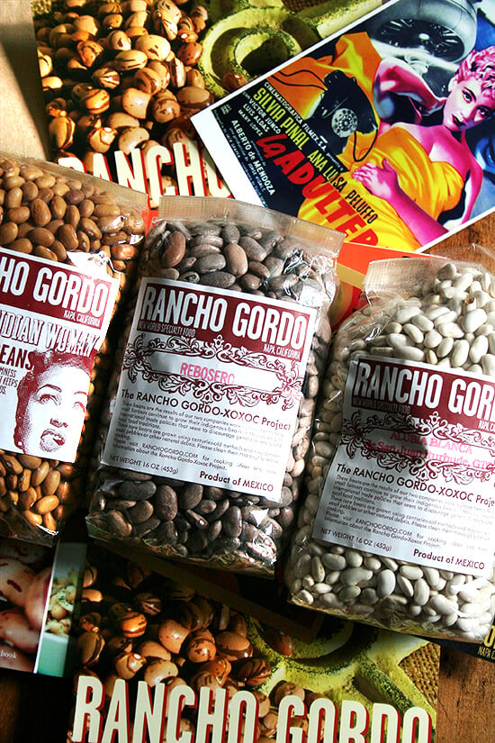 Rancho Gordo beans, cookbook and postcards