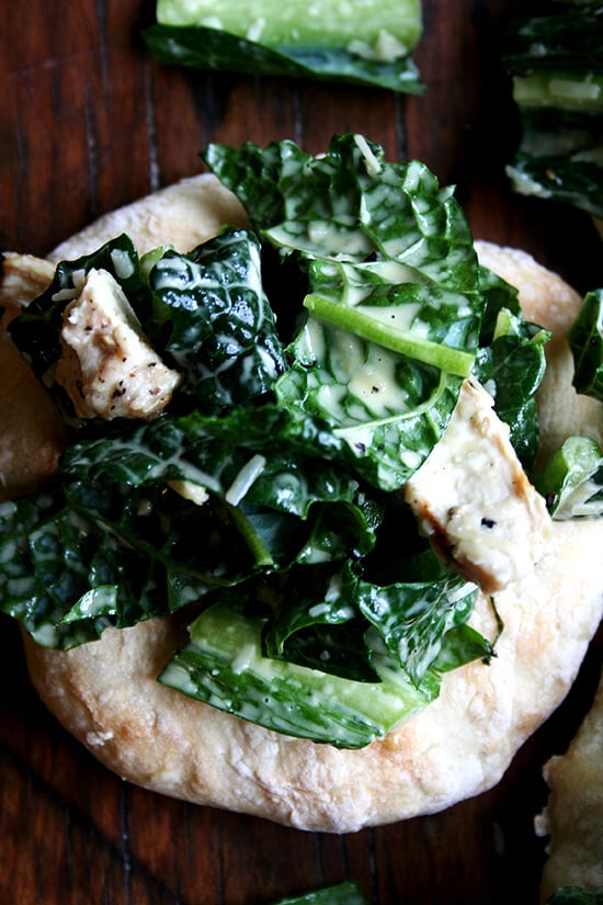 piadine topped with kale caesar salad with grilled chicken piadine topped with kale caesar salad with grilled chicken