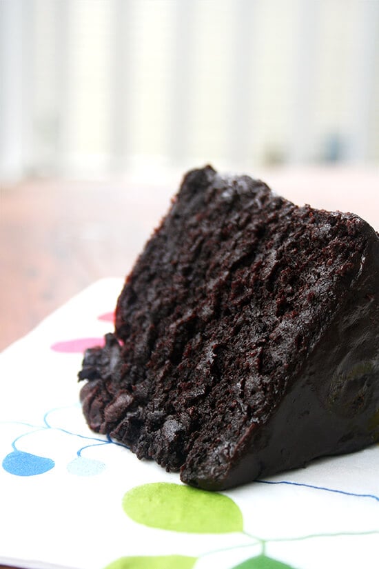 slice of double chocolate cake