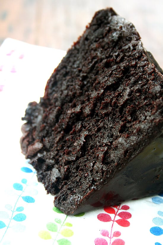 slice of double chocolate cake