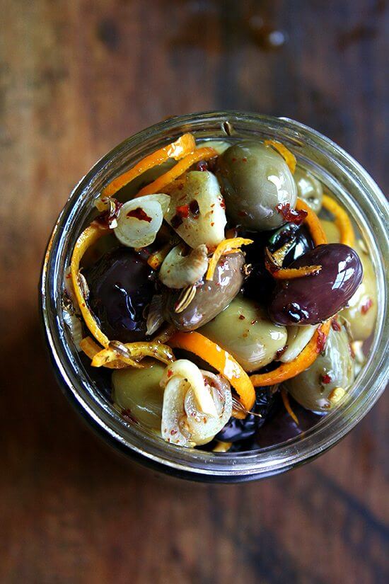 marinated olives with orange, garlic and fennel seeds