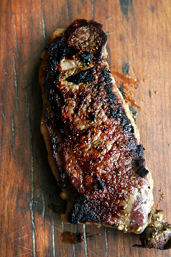 Pan-Seared, Oven-Finished New York Strip Steak with Balsamic Caramel