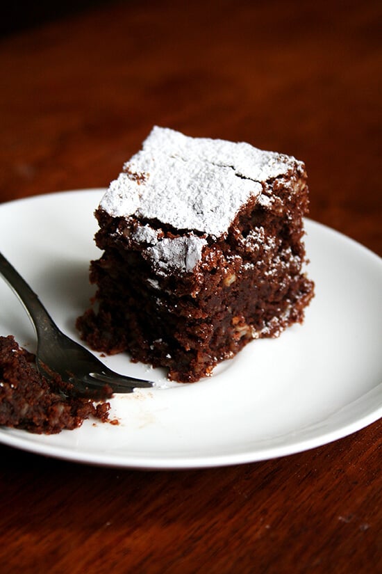 Containing no flour and leavened only by whipped egg whites, this chocolate almond torte is at once light, rich and moist. Ground almonds give it a wonderful texture throughout, and a splash of Grand Marnier flavors it subtly with orange. It is perfectly sweet, and when it bakes, that most-delicious, brownie-like, paper-thin crust forms on the top-most layer. It is every bit elegant the finale of a special occasion should be, Valentine's Day or otherwise. // alexandracooks.com