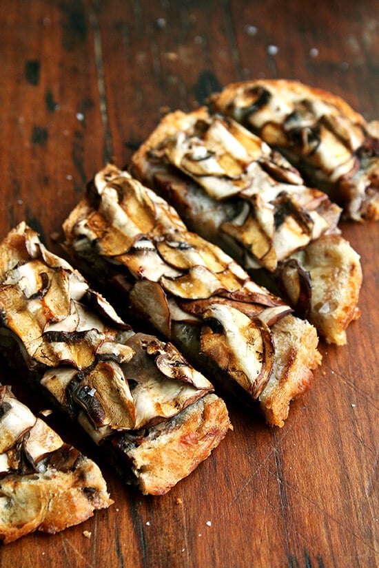 mushroom tartine, sliced