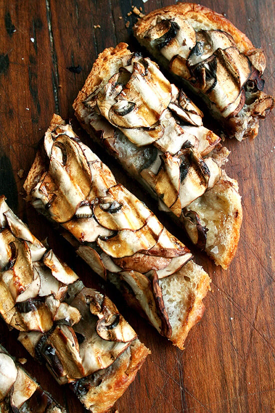 mushroom tartine, sliced