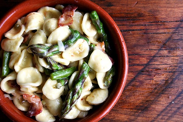 orecchiette carbonara with asparagus orecchiette carbonara with asparagus