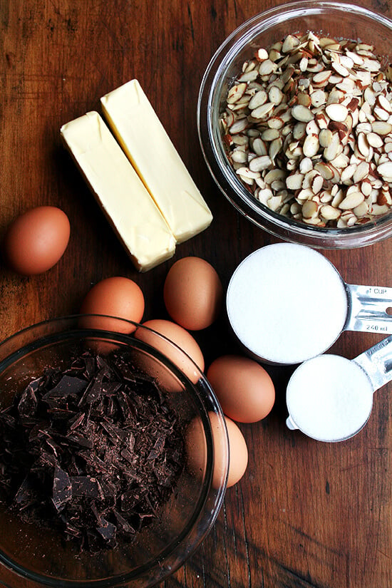 Ingredientes de torta de almendras de chocolate