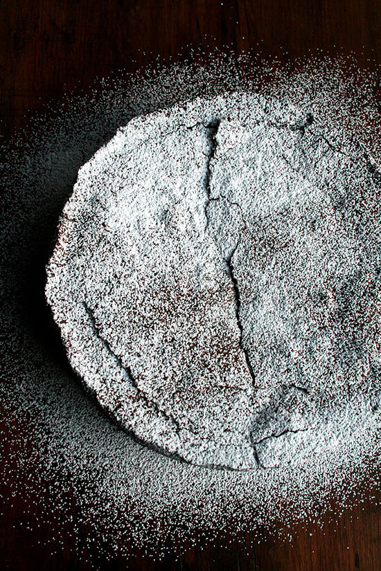 Containing no flour and leavened only by whipped egg whites, this chocolate almond torte is at once light, rich and moist. Ground almonds give it a wonderful texture throughout, and a splash of Grand Marnier flavors it subtly with orange. It is perfectly sweet, and when it bakes, that most-delicious, brownie-like, paper-thin crust forms on the top-most layer. It is every bit elegant the finale of a special occasion should be, Valentine's Day or otherwise. // alexandracooks.com